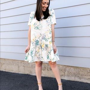 Blue and Yellow Watercolor Babydoll Dress